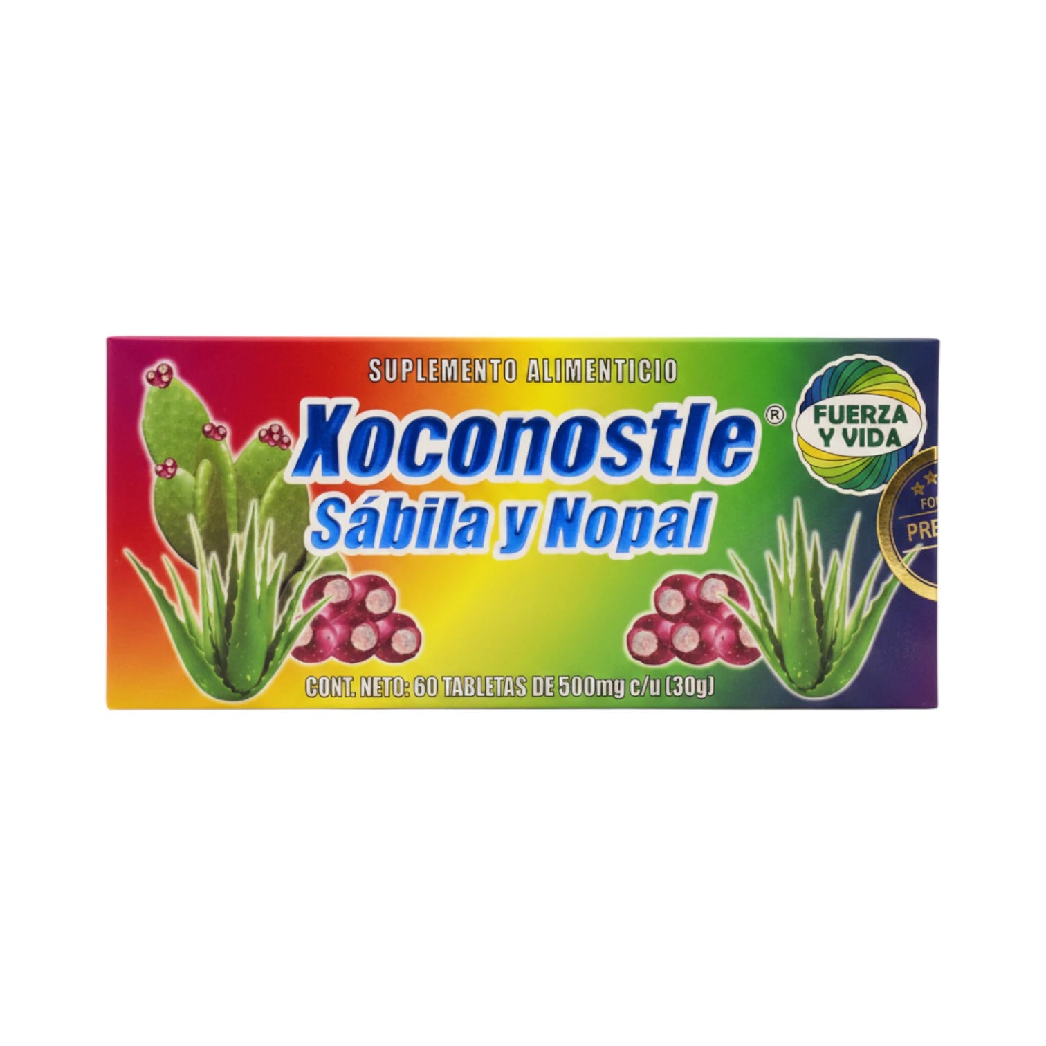 Xoconostle Sábila y Nopal, suplemento alimenticio, 60 tabletas de 500 mg c/u.