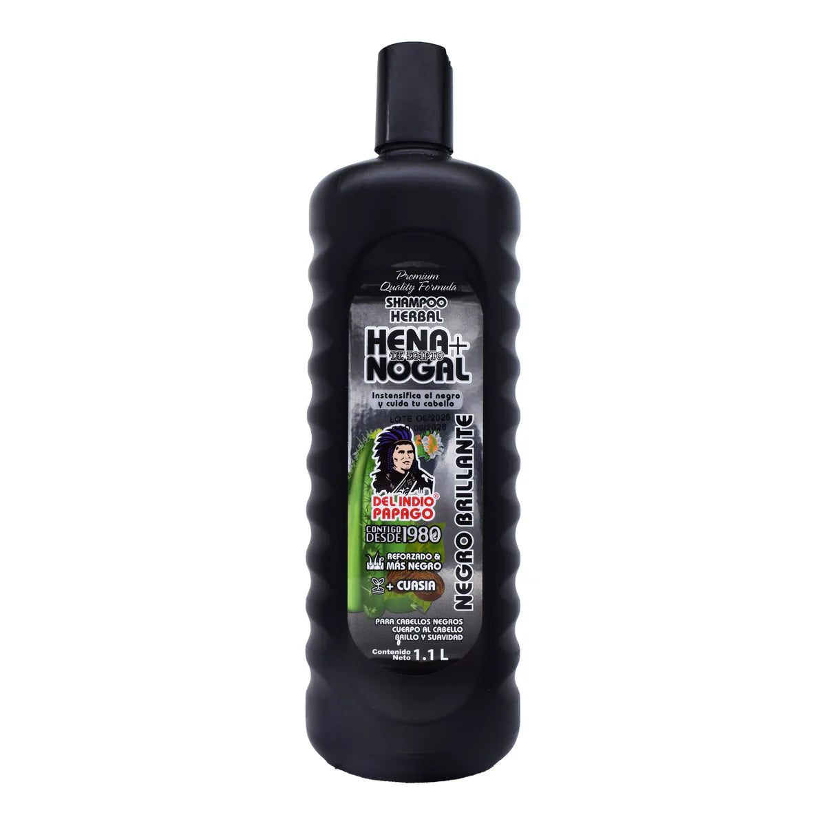 Shampoo Del Indio Papago Hena + Nogal - Intensificador de Negro Brillante 1.1L