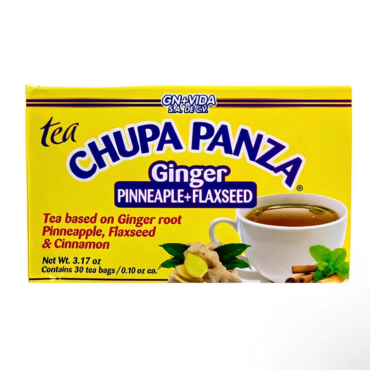 Té Chupa Panza GN+Vida Jengibre, Piña y Linaza - 30 Bolsitas