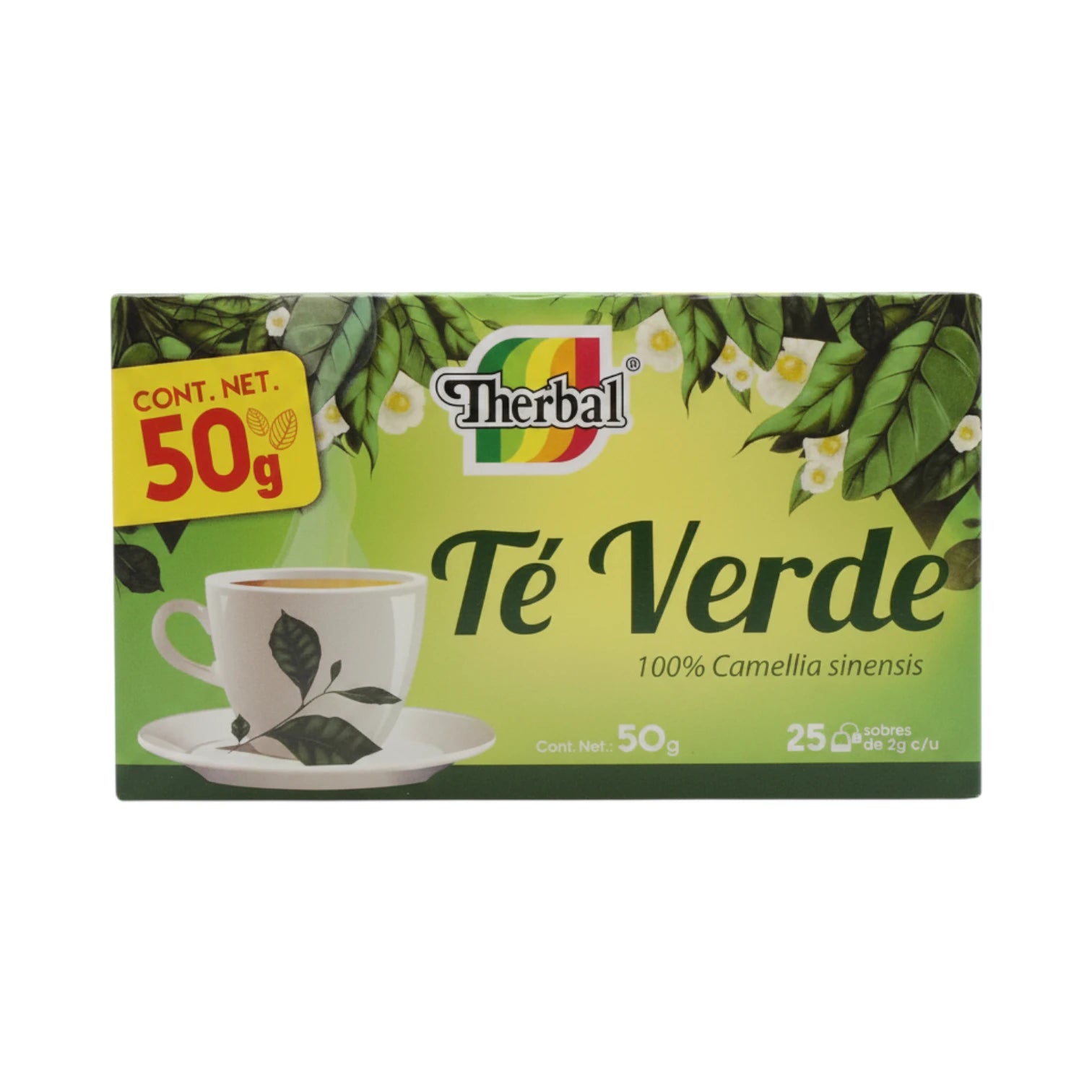 Té Verde Therbal, 50g, 25 sobres de 2g c/u, 100% Camellia sinensis.