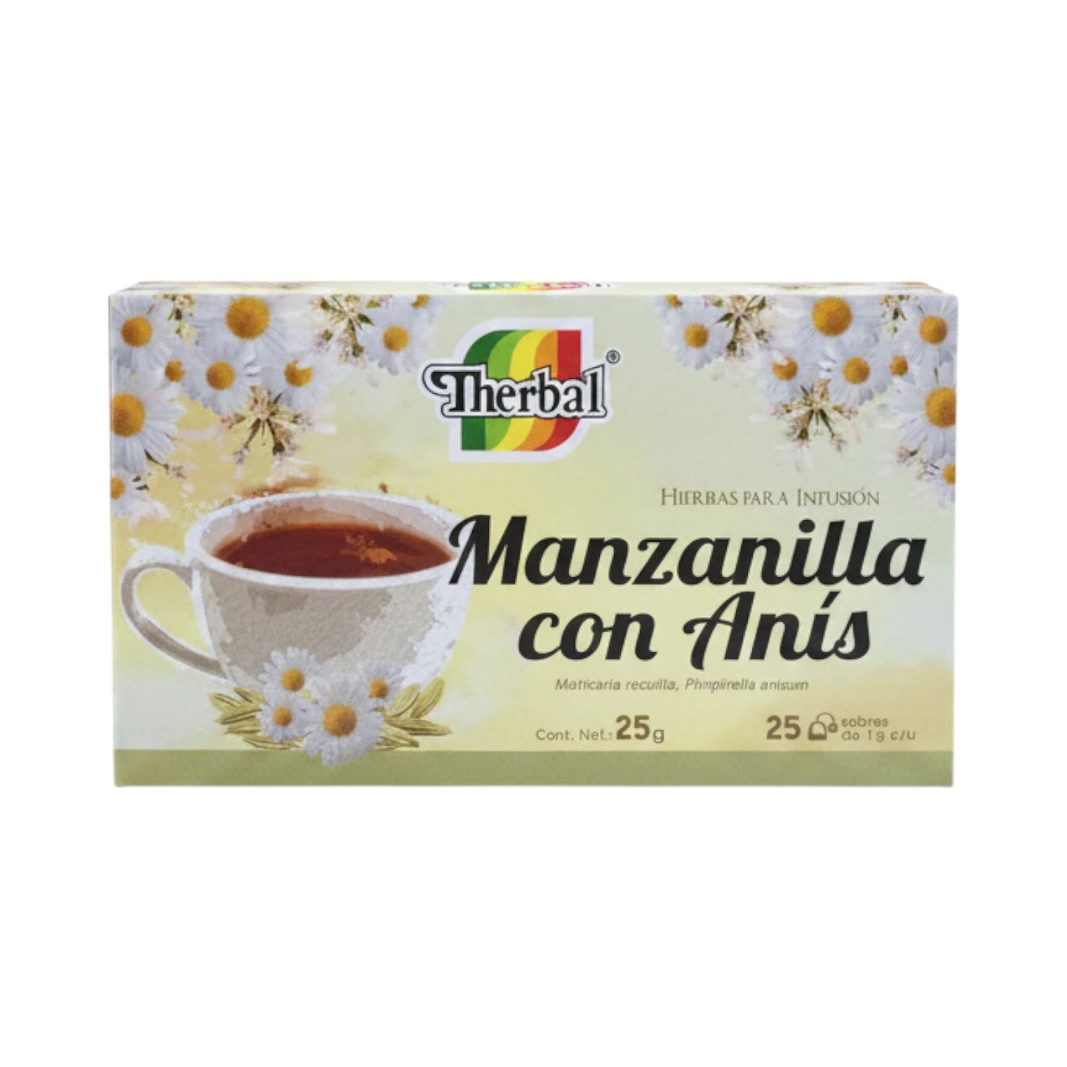 Manzanilla con Anís Therbal, 25 sobres de 1g c/u, hierbas para infusión.