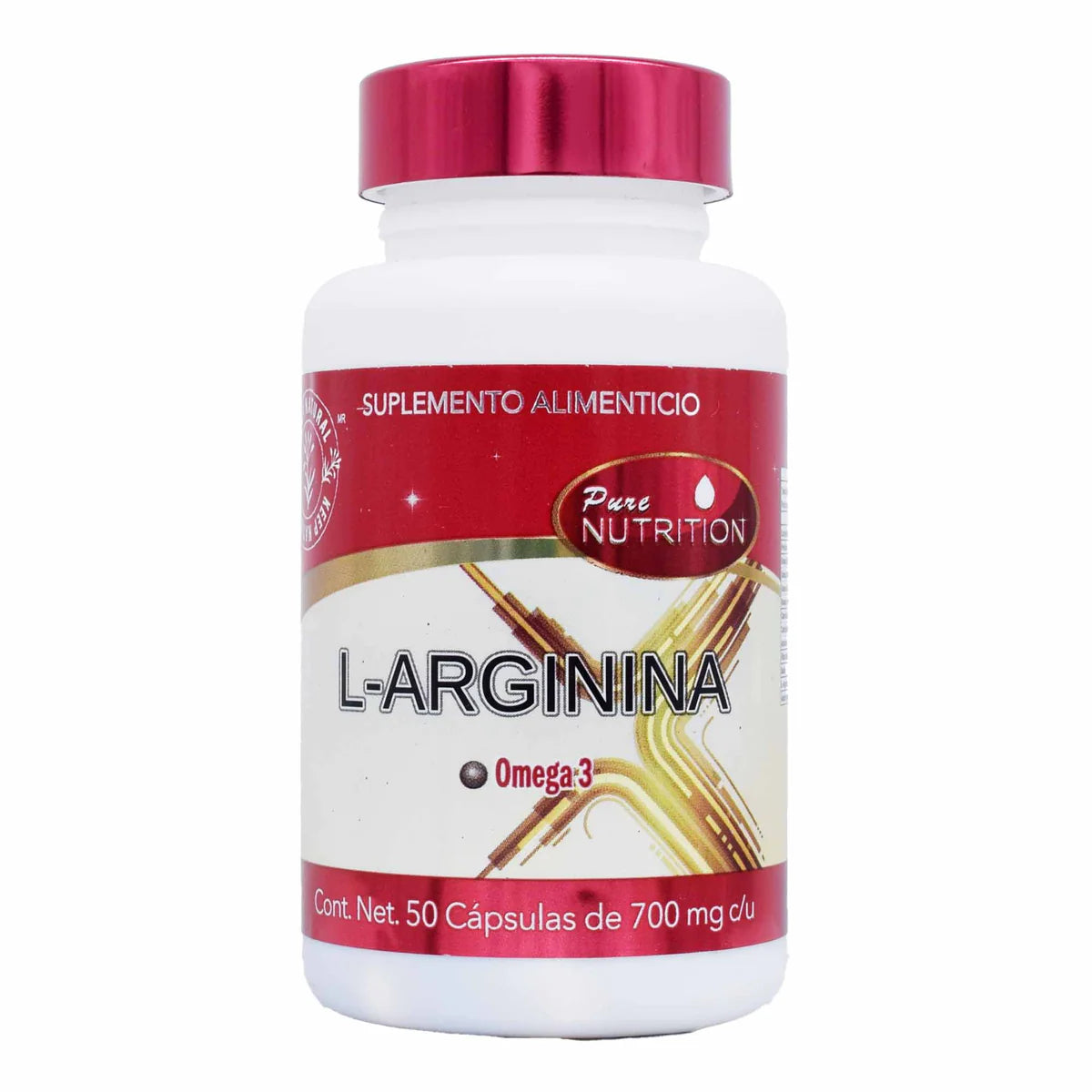 L-Arginina con Omega-3 Pure Nutrition - Salud Cardiovascular y Energía - 50 Cápsulas