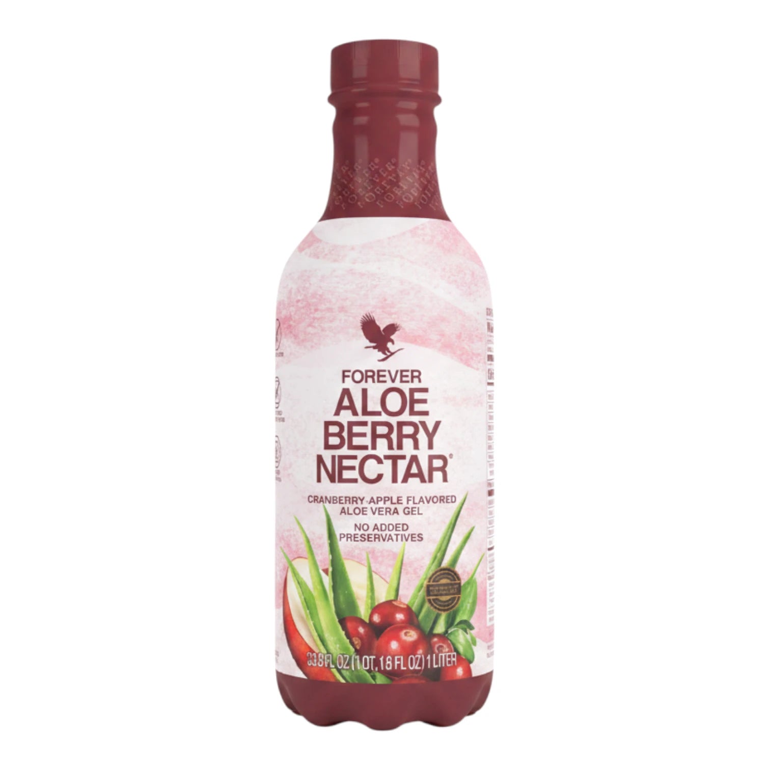 Frasco de Forever Aloe Berry Nectar, bebida de aloe vera con sabor a arándano y manzana, presentación de 1 litro.