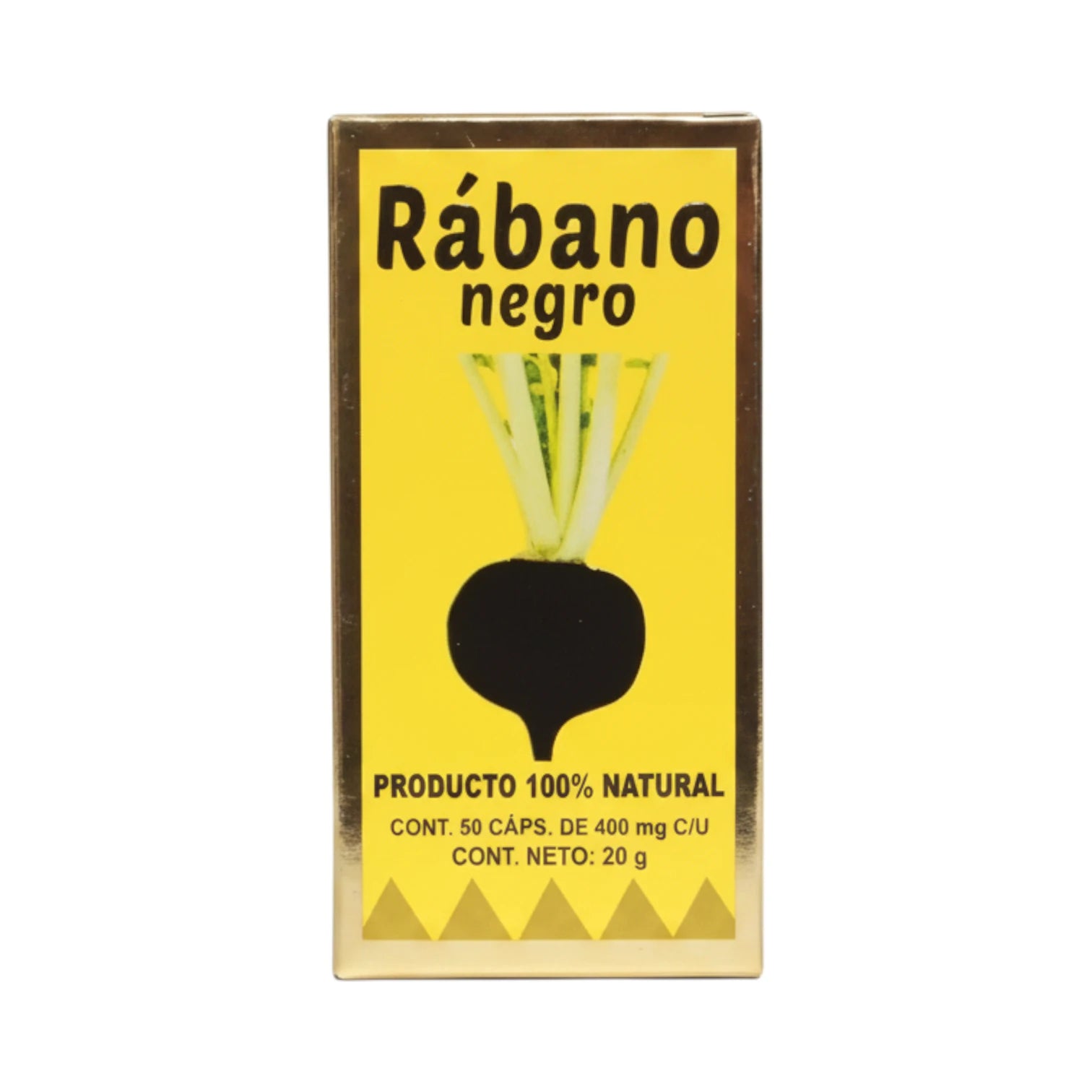 Caja y frasco de Rábano Negro, producto 100% natural, 50 cápsulas