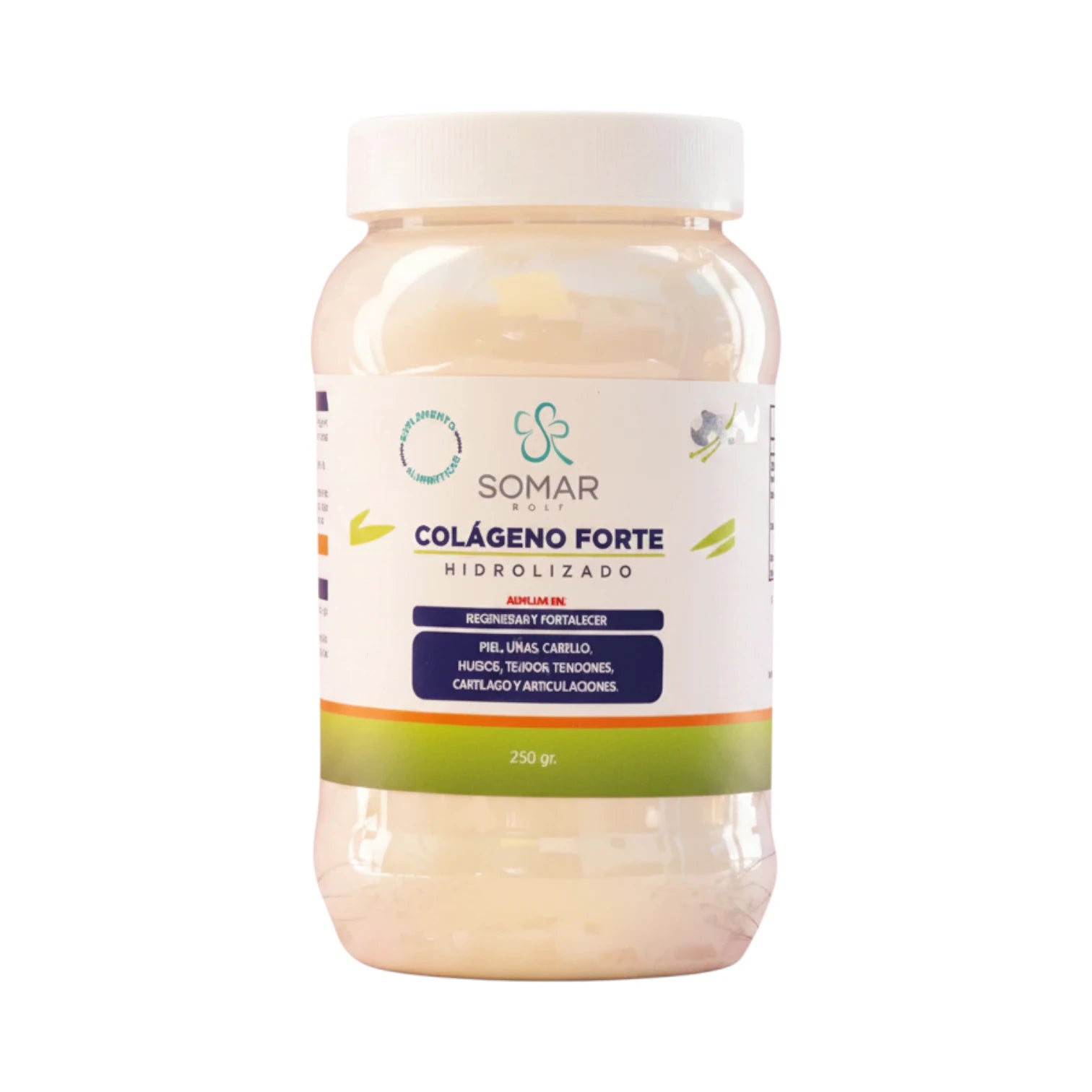 Frasco de Colágeno Forte Hidrolizado Somar, presentación de 250 g.