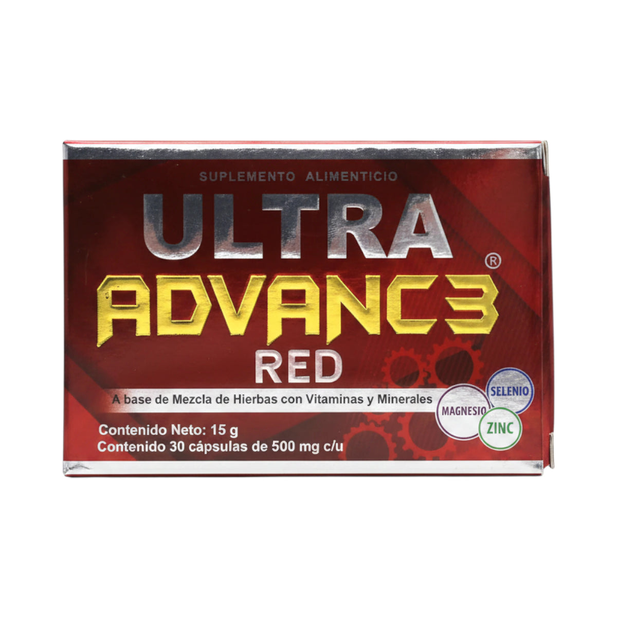 Caja de Ultra Advance3 Red, suplemento alimenticio con hierbas, magnesio, selenio y zinc, 30 cápsulas de 500 mg