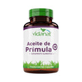 Frasco ámbar de 60 cápsulas de Aceite de Prímula Vidanat con tapa verde y etiqueta morada, sobre fondo blanco
