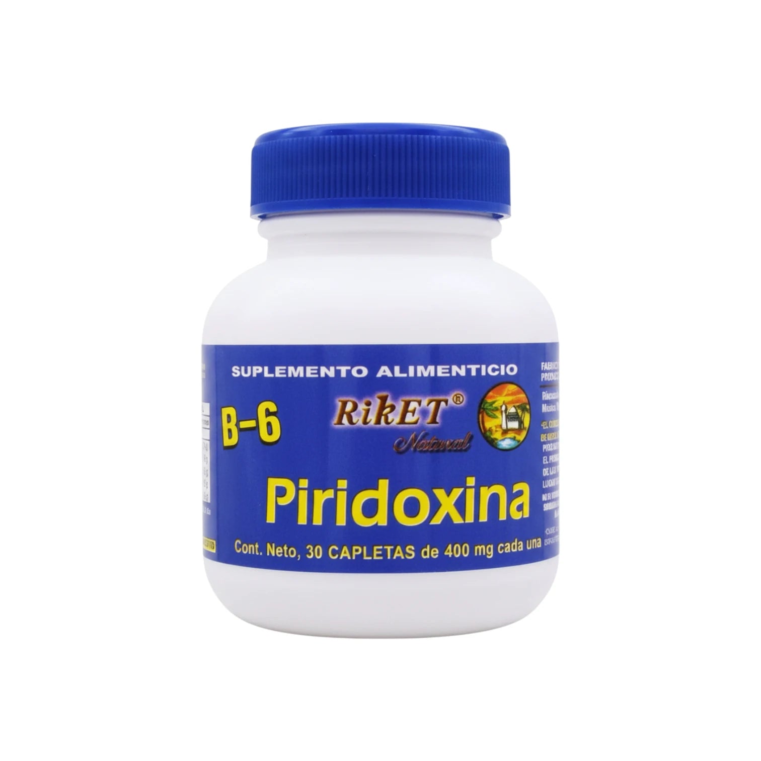 Piridoxina Riket, suplemento alimenticio, 30 capletas de 400 mg c/u.