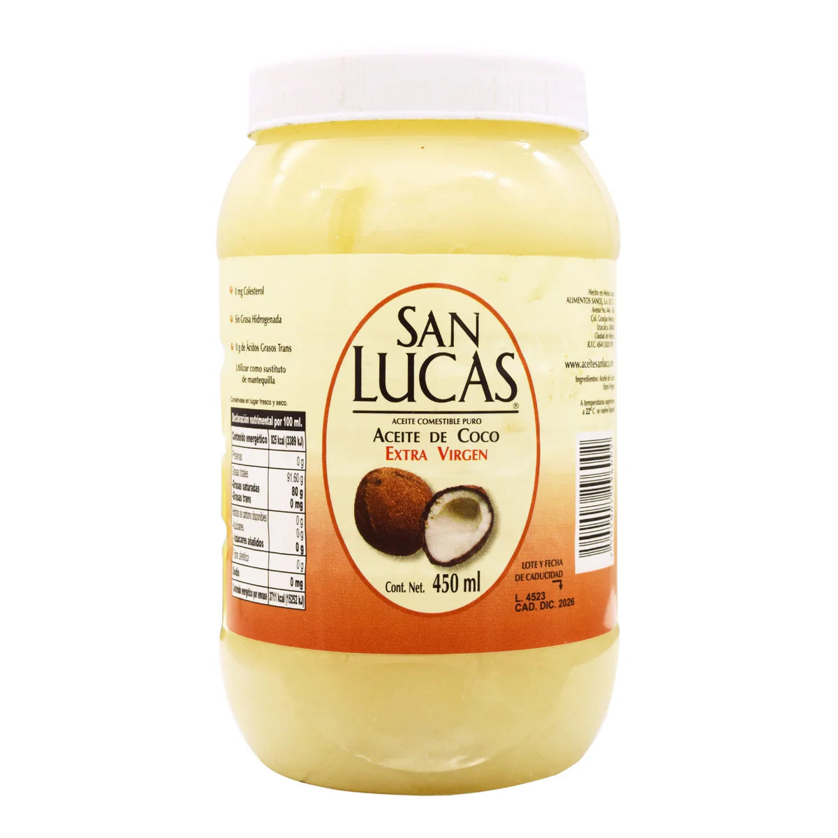 Aceite de Coco Extra Virgen San Lucas - Puro y Sin Grasas Hidrogenadas (Disponible en 230ml y 450ml)