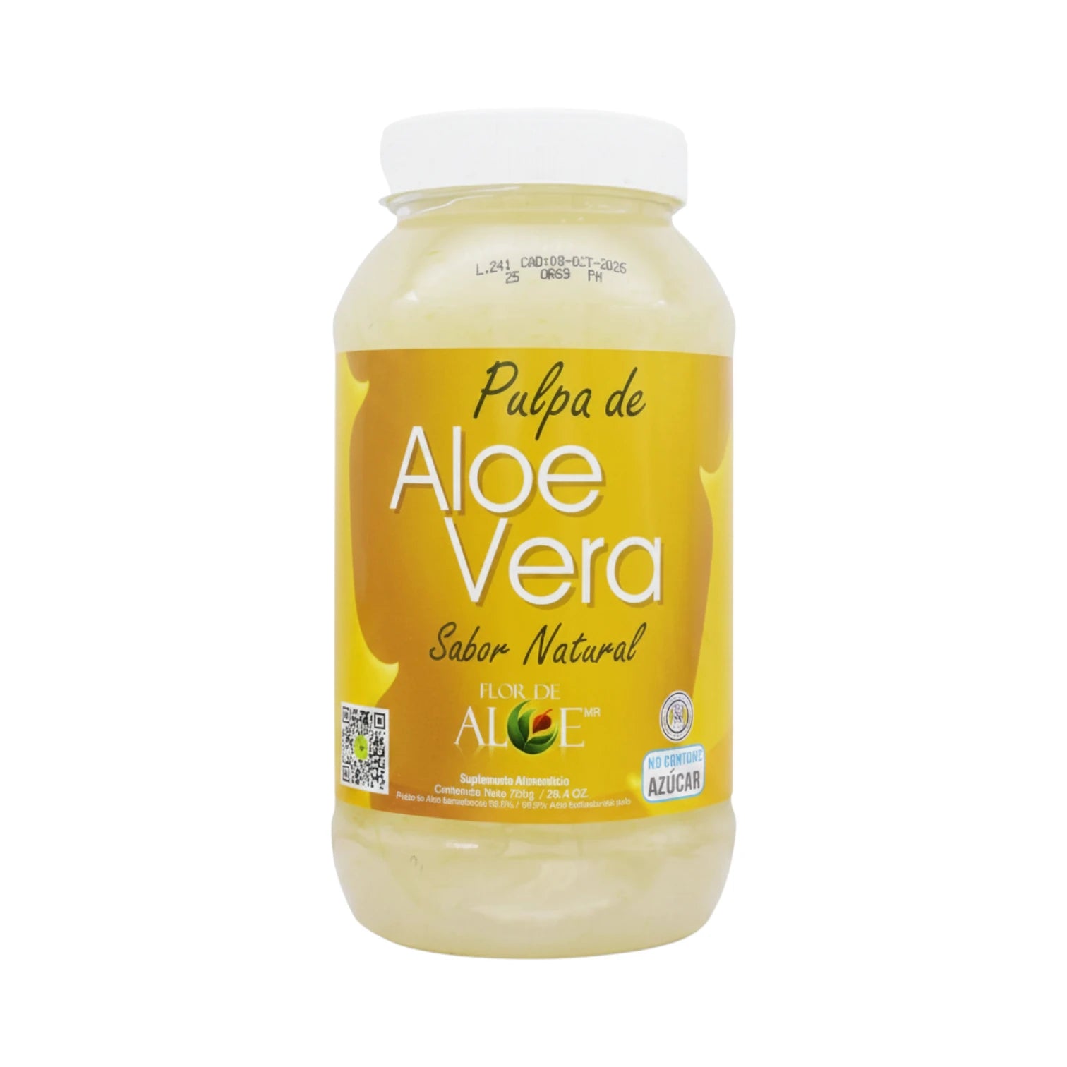 Pulpa de Aloe Vera, sabor natural, suplemento alimenticio, contenido neto 706g / 24 OZ, marca Flor de Aloe.
