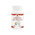 Frasco blanco de 100 tabletas de Forever Bee Pollen con etiqueta color terracota e ilustración de abeja y flor, sobre fondo blanco