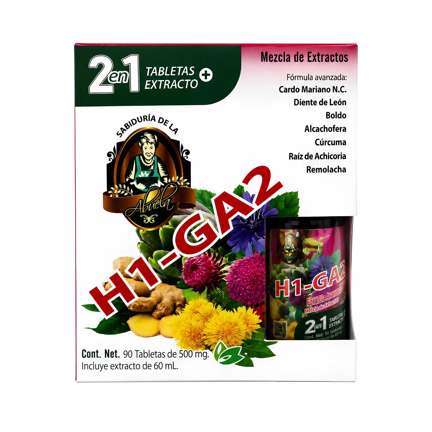 H1-GA2 Sabiduría de la Abuela 90 Tabletas + Extracto 60 mL | Fórmula Natural para Apoyo Hepático y Digestivo