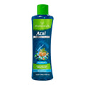 Botella azul de 500 ml de Shampoo de Caballo Azul Shanatural's con tapa verde e ilustración de caballo y nueces, sobre fondo blanco
