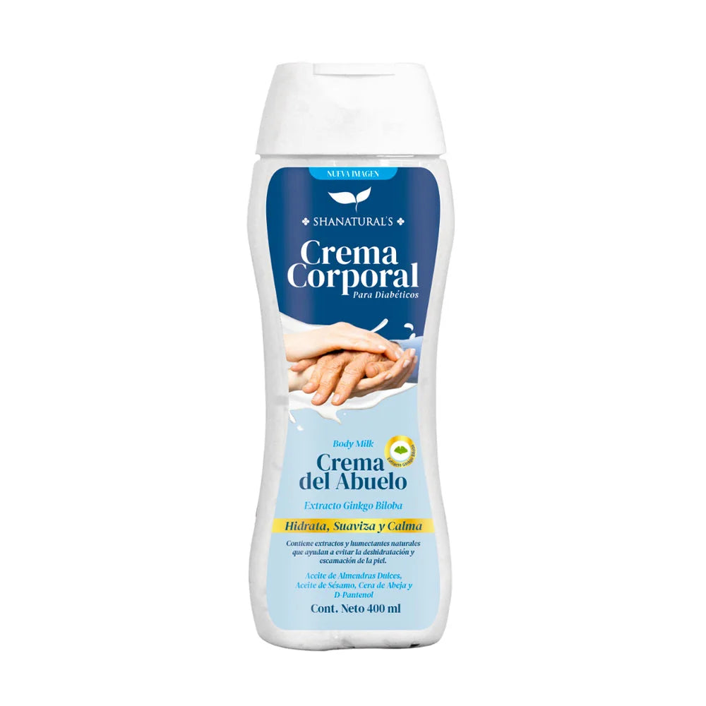 Crema Corporal para Diabéticos "Del Abuelo" con Ginkgo Biloba – Hidratación Profunda (400 ml)