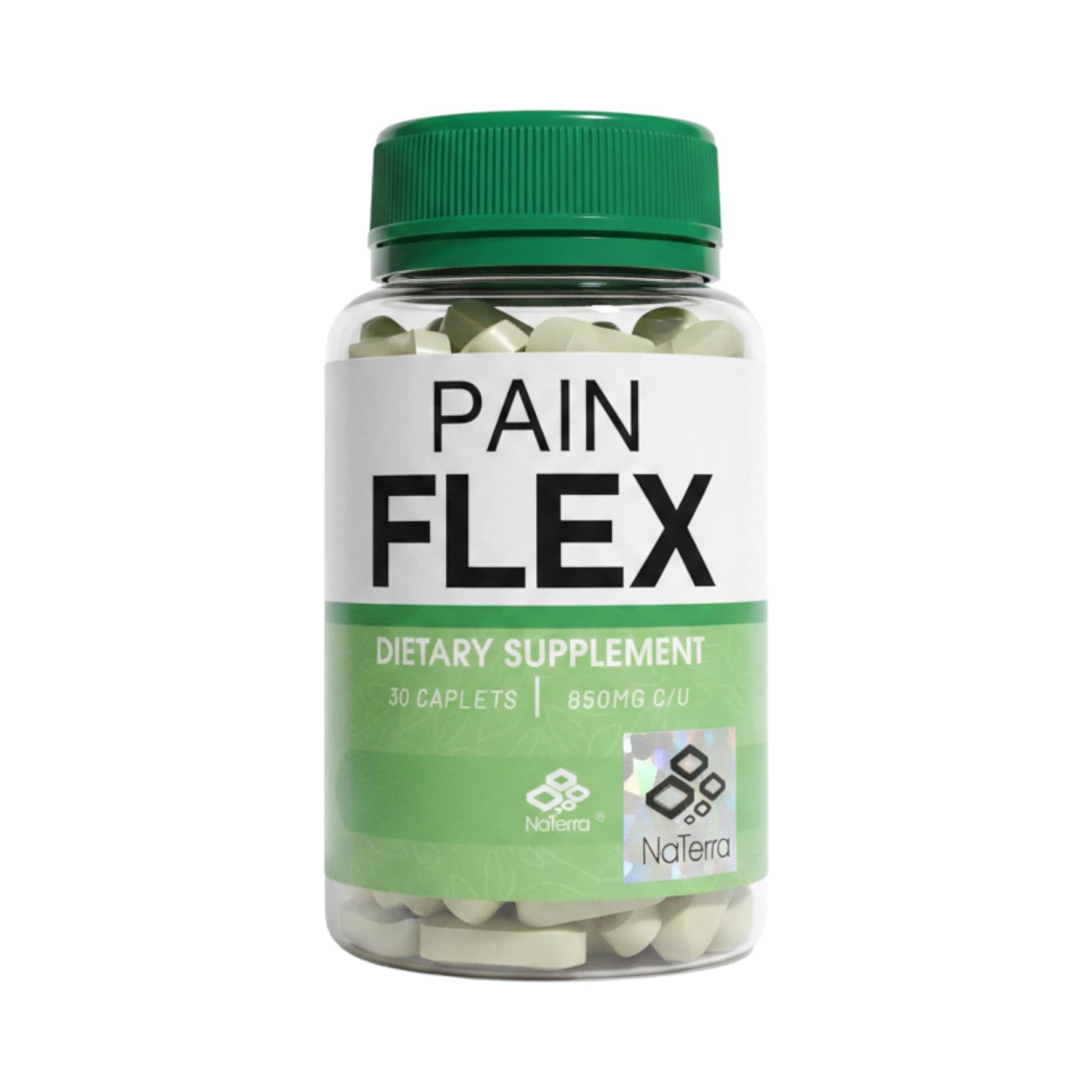 Frasco de cápsulas Pain Flex, suplemento alimenticio de 850mg (30 cápsulas).