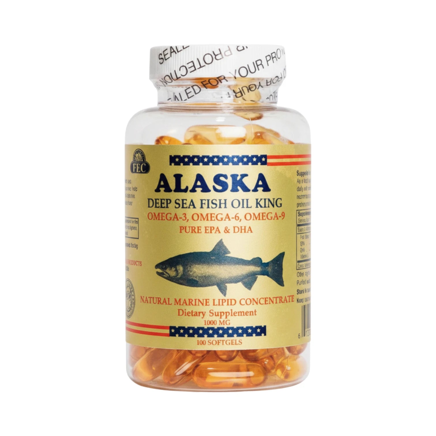 Suplemento de Omega 3, 6 y 9 Alaska Deep Sea Fish Oil King de 100 cápsulas para la salud cardiovascular