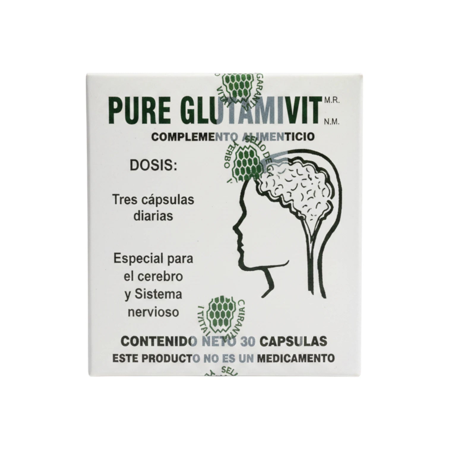 caja de Pure Glutamivit, complemento alimenticio en presentación de 30 cápsulas
