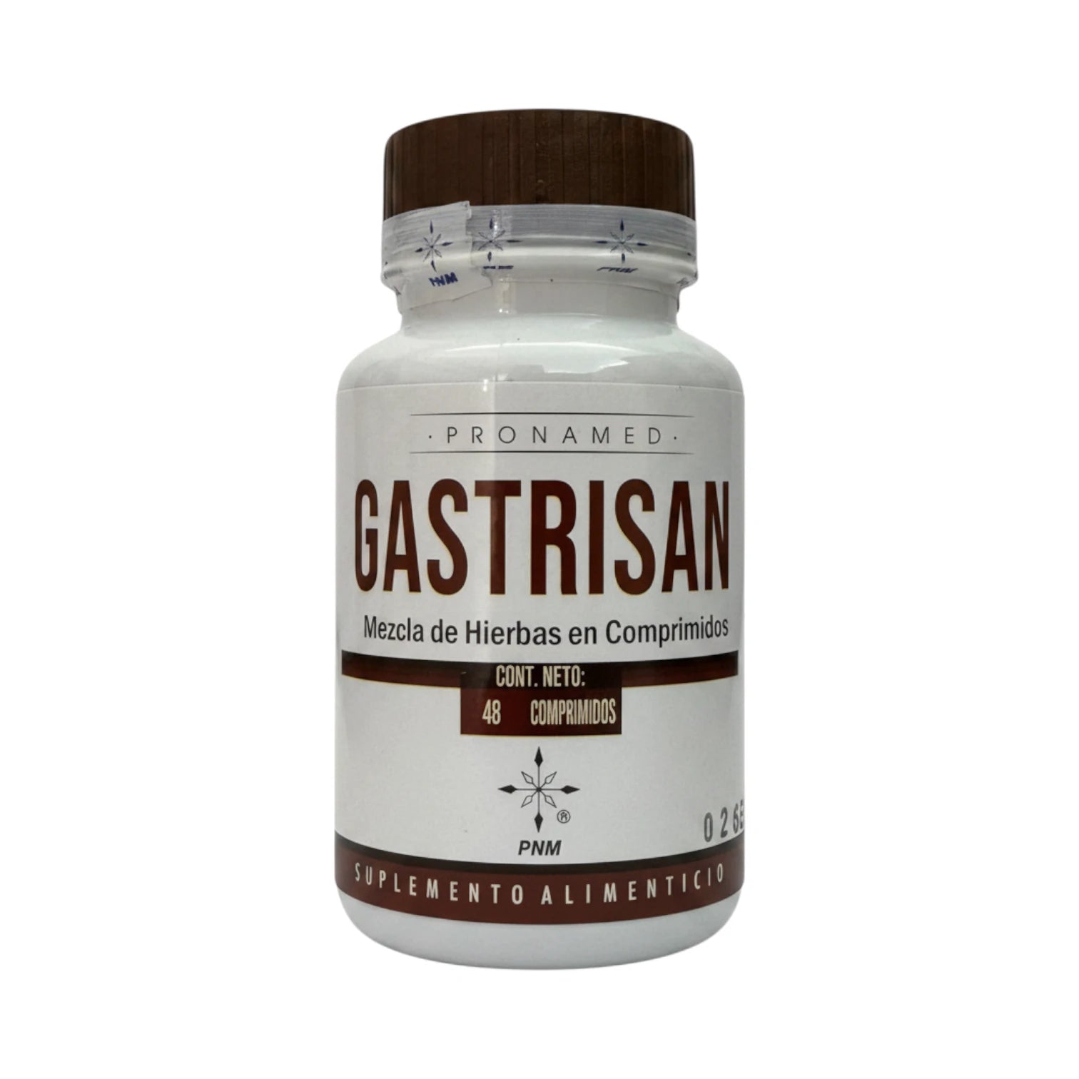 Frasco de Gastrisan Pronamed, mezcla de hierbas en comprimidos, presentación de 40 tabletas.
