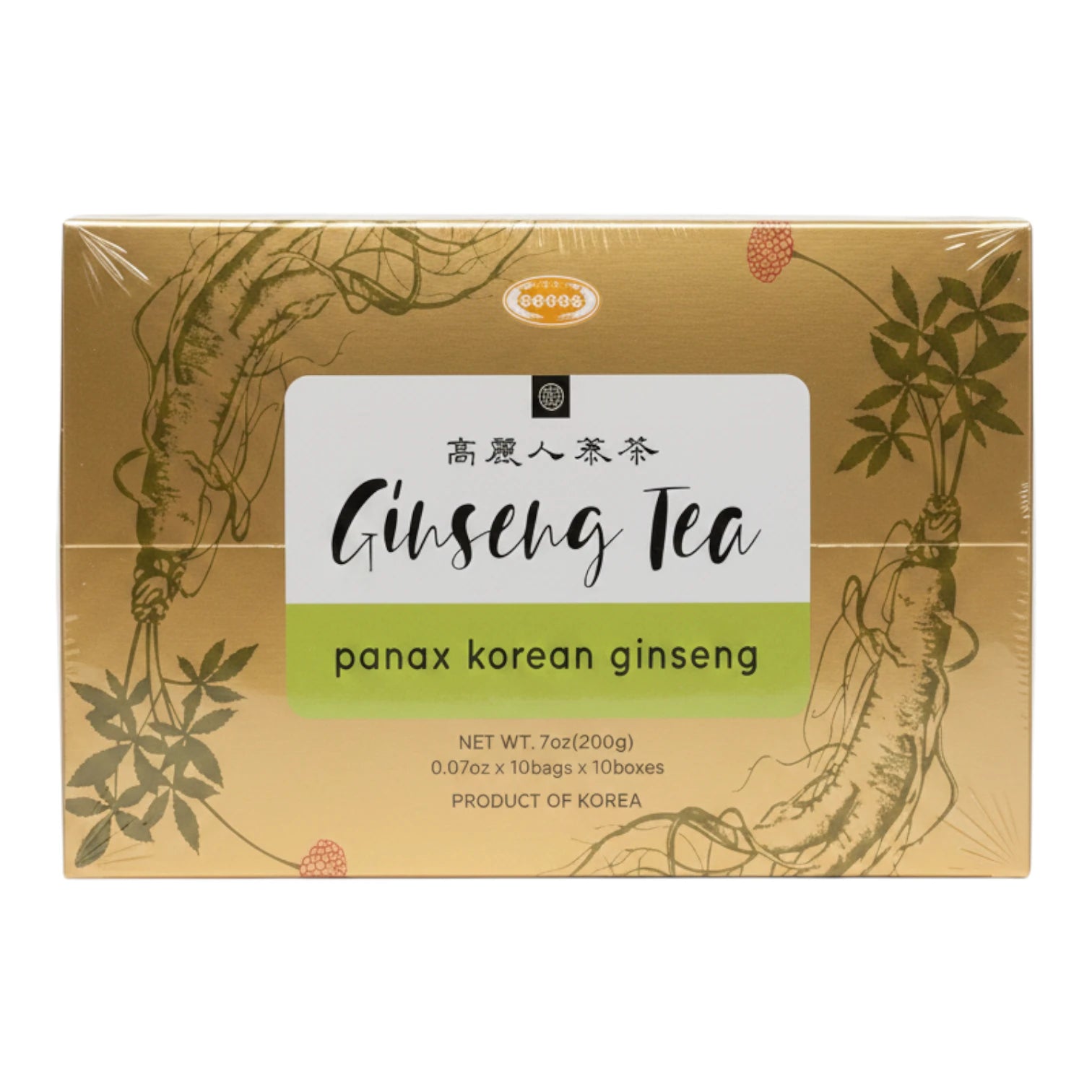 Caja de Korean Ginseng Tea GAP, Panax Korean Ginseng, presentación de 100 sobres.