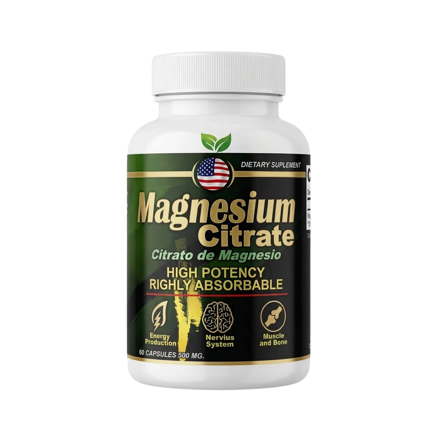 Citrato de Magnesio de Alta Absorción - Magnesium Citrate 500 mg (60 Cápsulas)