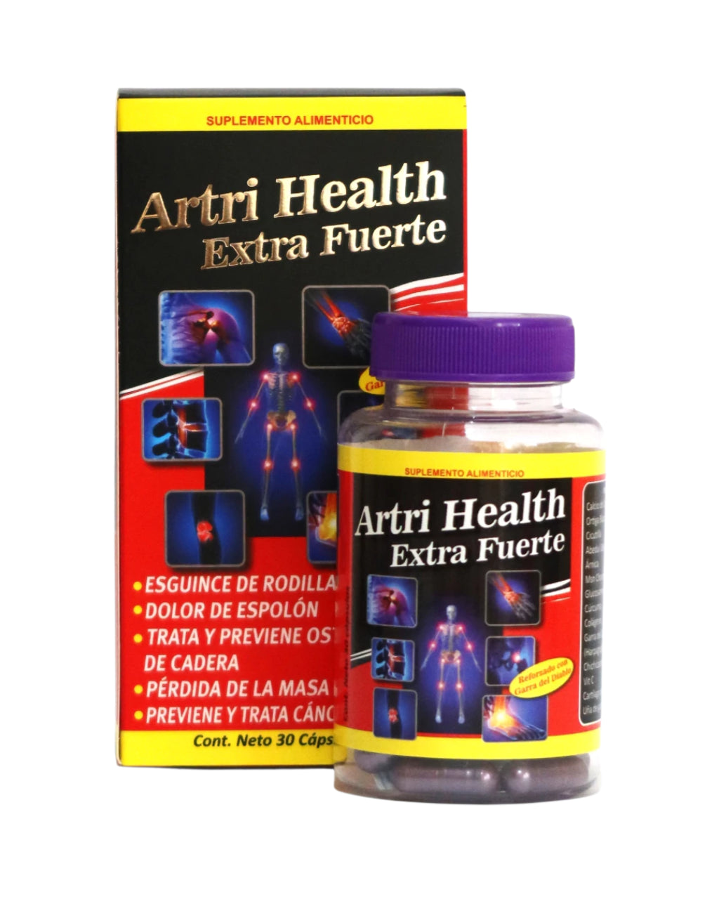 Suplemento alimenticio Artri Health Extra Fuerte de 30 cápsulas, fórmula reforzada con Garra del Diablo para ayudar a aliviar la rigidez, sensibilidad e hinchazón en las articulaciones
