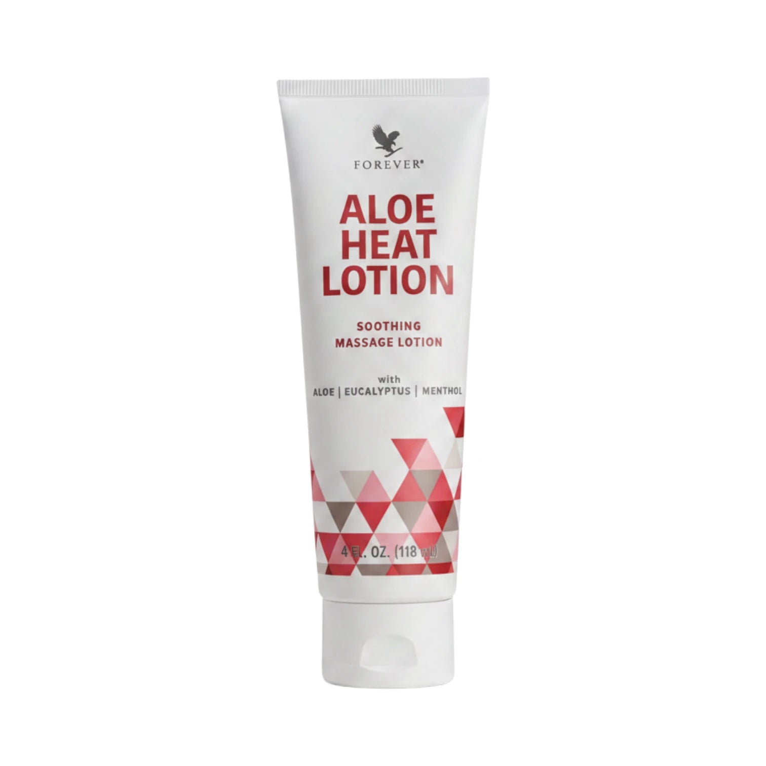 Loción de masaje Forever Aloe Heat Lotion, 118ml, fórmula con aloe vera, eucalipto y mentol para alivio muscular.